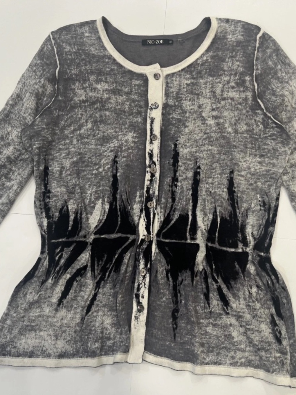NIC+ZOE Womens Cardigan Sweater Small Gray Black Knit Button Up 1767